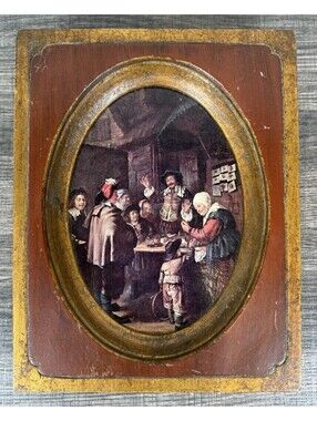 Vintage The Charlatan Dutch Golden Age Art Print Oval Gold Wood Frame 9x7